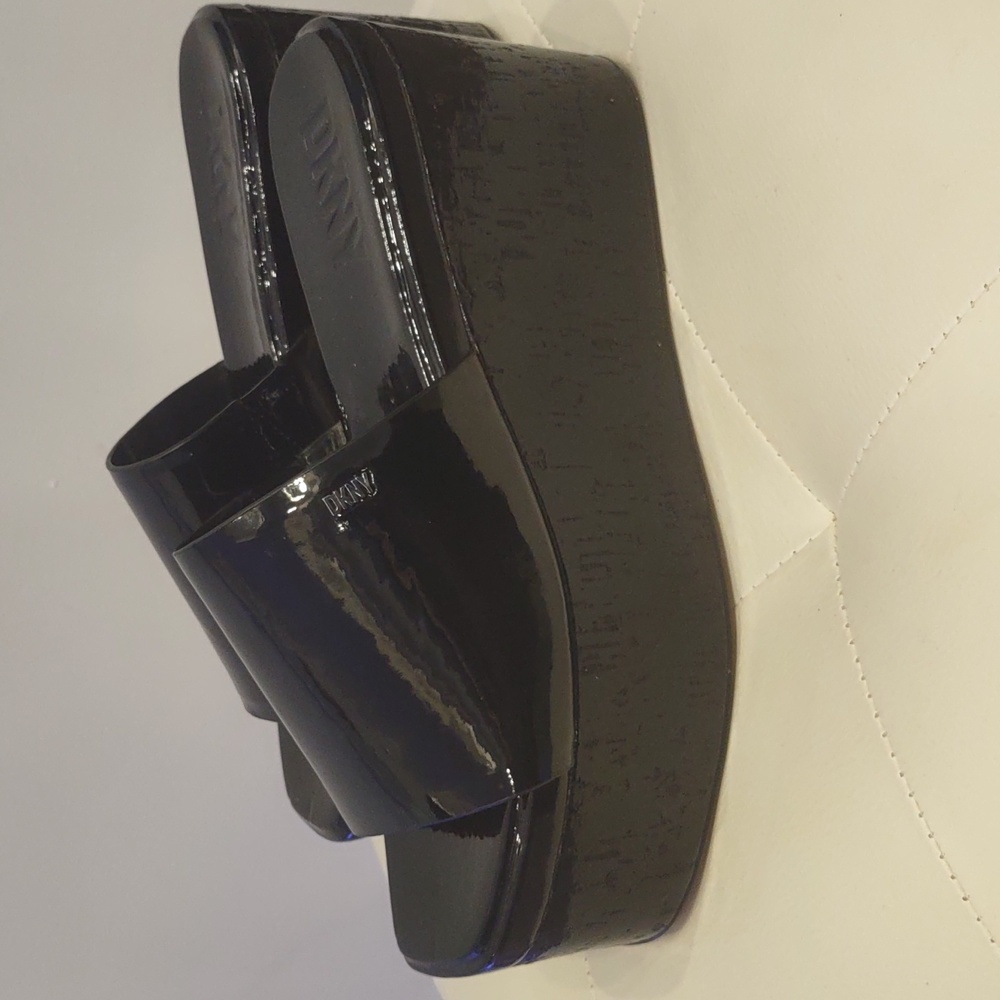 Adalira DKNY black platform patent slide wedge sandal New Donna Karan Shoes 8.5 - Picture 3 of 7
